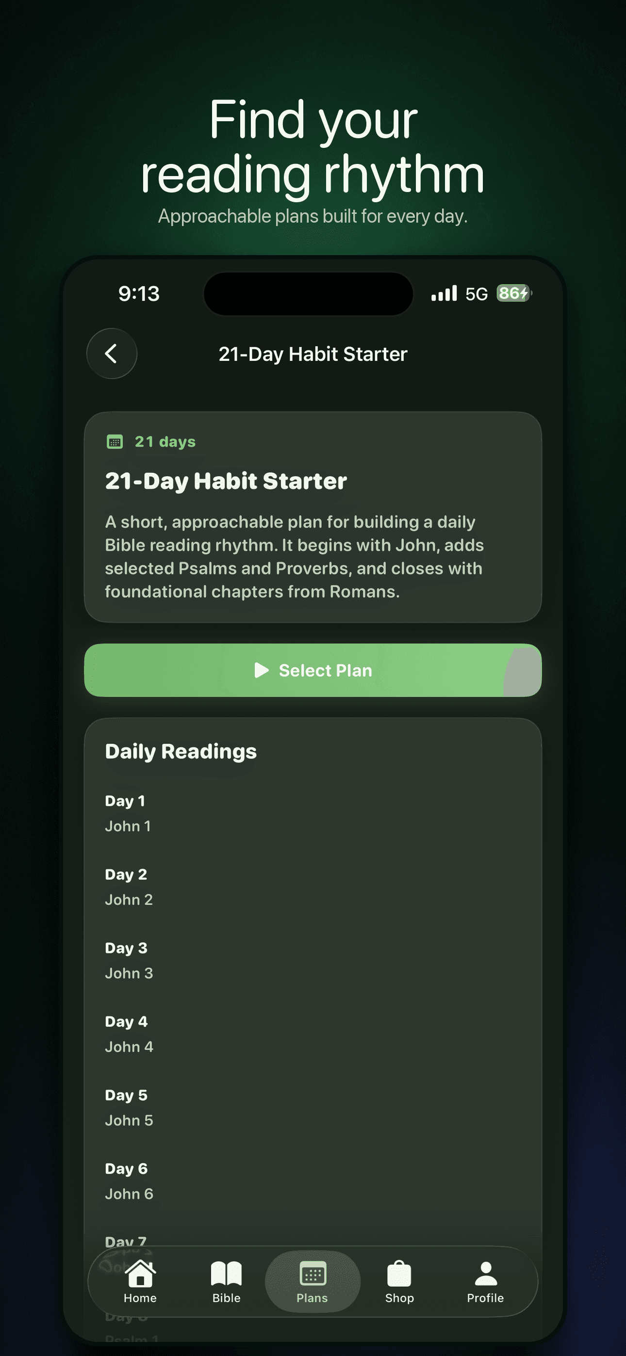 Scriptured reading plans screen